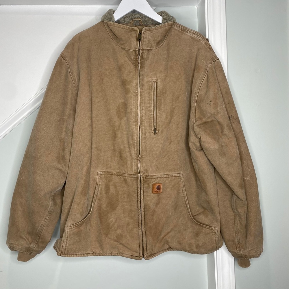 Carhartt Sandstone Ridge Coat XL Tan Sherpa Lined Duck Canvas Jacket C61 BRN